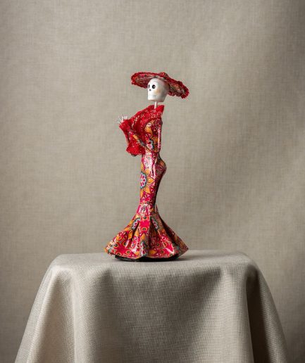 Catrina vestido rojo floreado