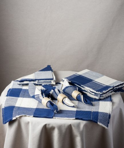 Juego de mantel 4 Personas Cuadros grandes azul marino y blanco