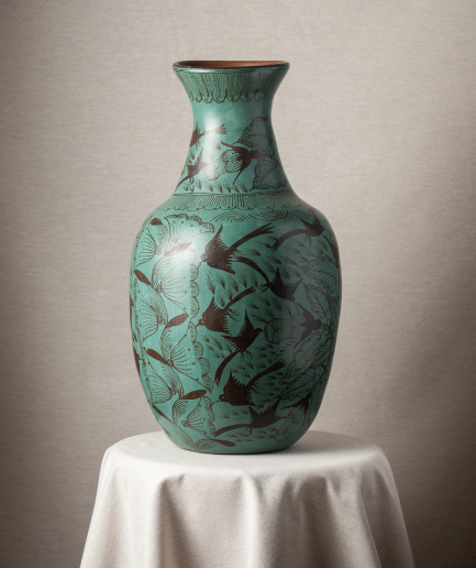 Jarrón barro bruñido verde <div class="galope"> - Colección Galope - </div>